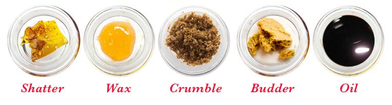 Marijuana concentrates including crumble, hash oil, crumble, honeycomb, distillate, and RSO